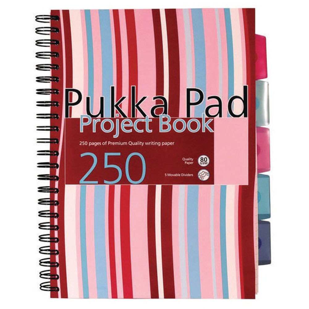 Pukka Pad Stripes Wirebound Hardback Project Notebook 250 Pages A4 Blue/Pink (Pack of 3) CBPROBA4