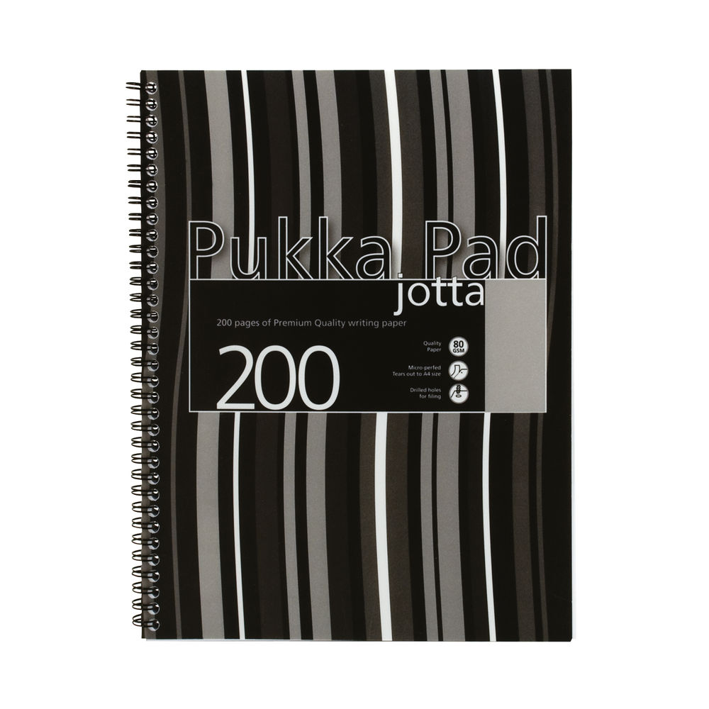 Pukka Pad Stripes Polypropylene Wirebound Jotta Notebook 200 Pages A4 Black (Pack of 3) JP018