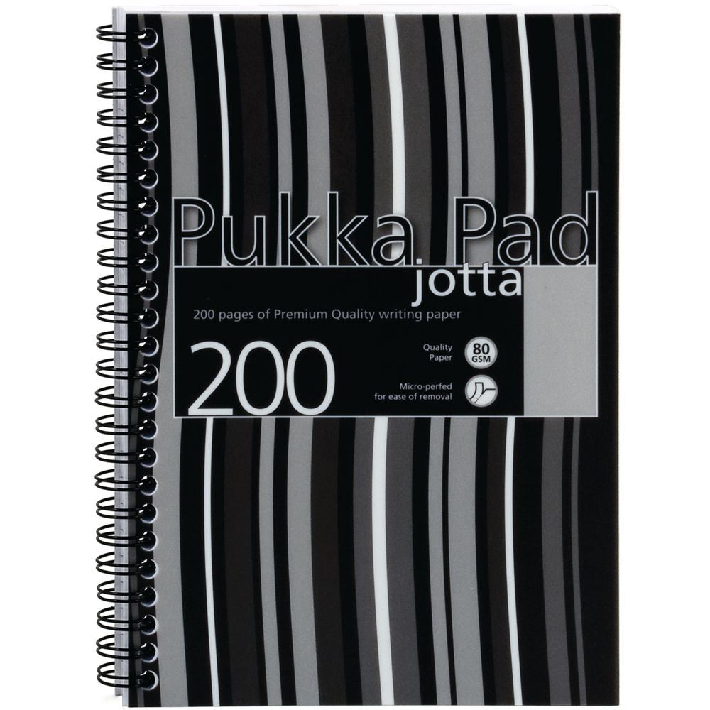 Pukka Pad Stripes Polypropylene Wirebound Jotta Notebook 200 Pages A5 Black (Pack of 3) JP021