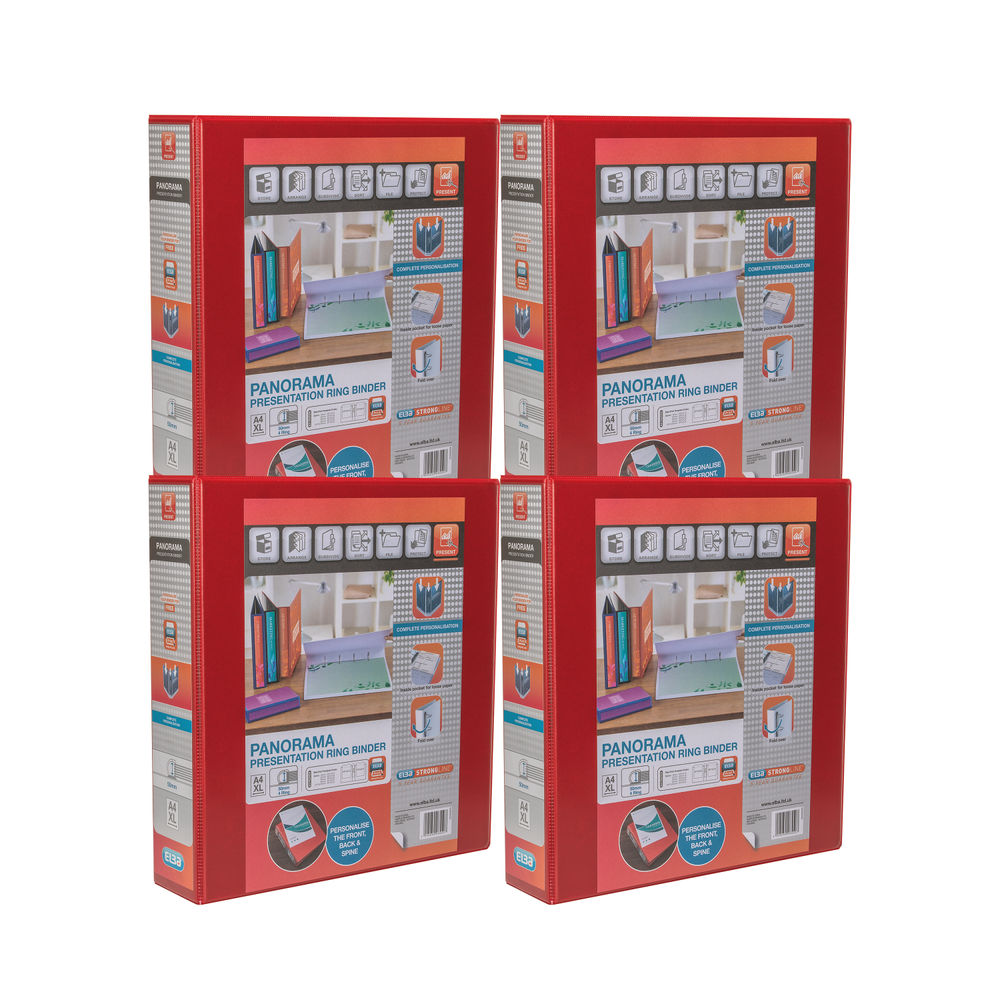 Elba Panorama 50mm 4 D-Ring Presentation Binder A4 Red (Pack of 4)