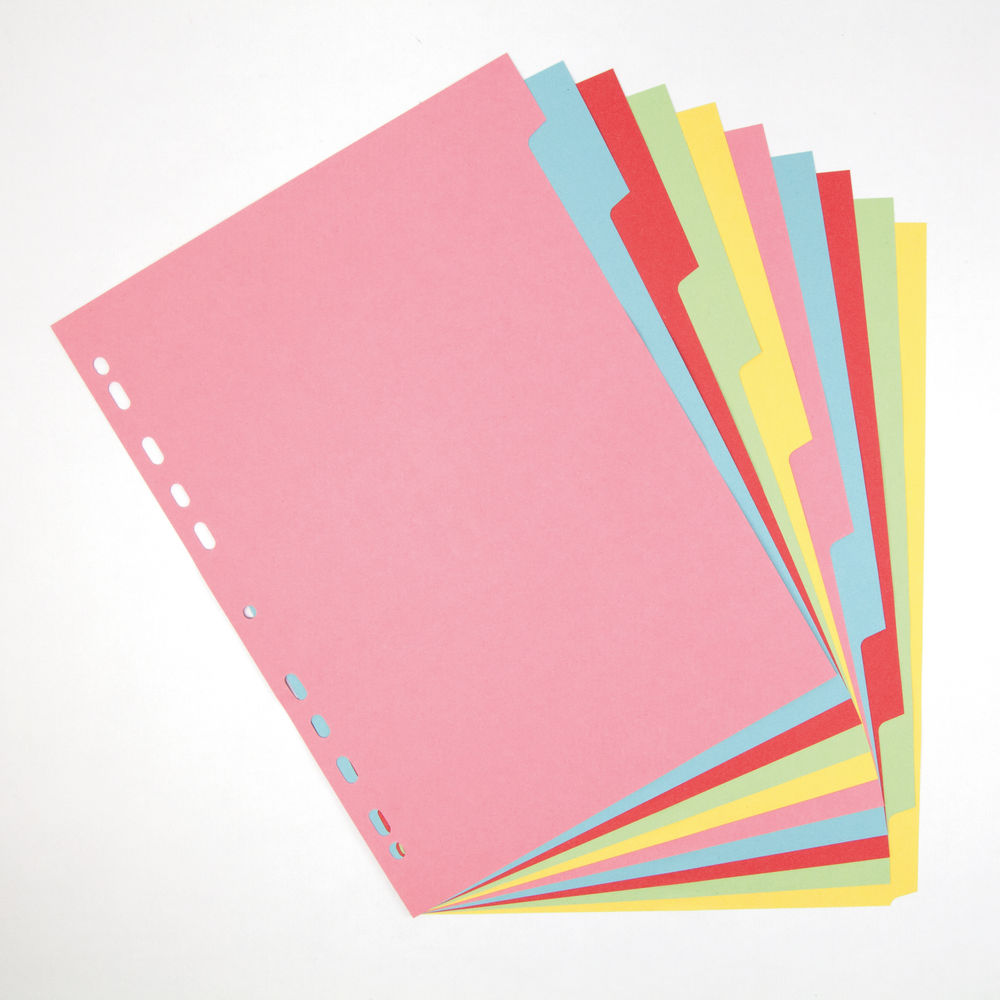 Elba 10 Part Card Divider Recycled Manilla A4 Assorted - 400007246