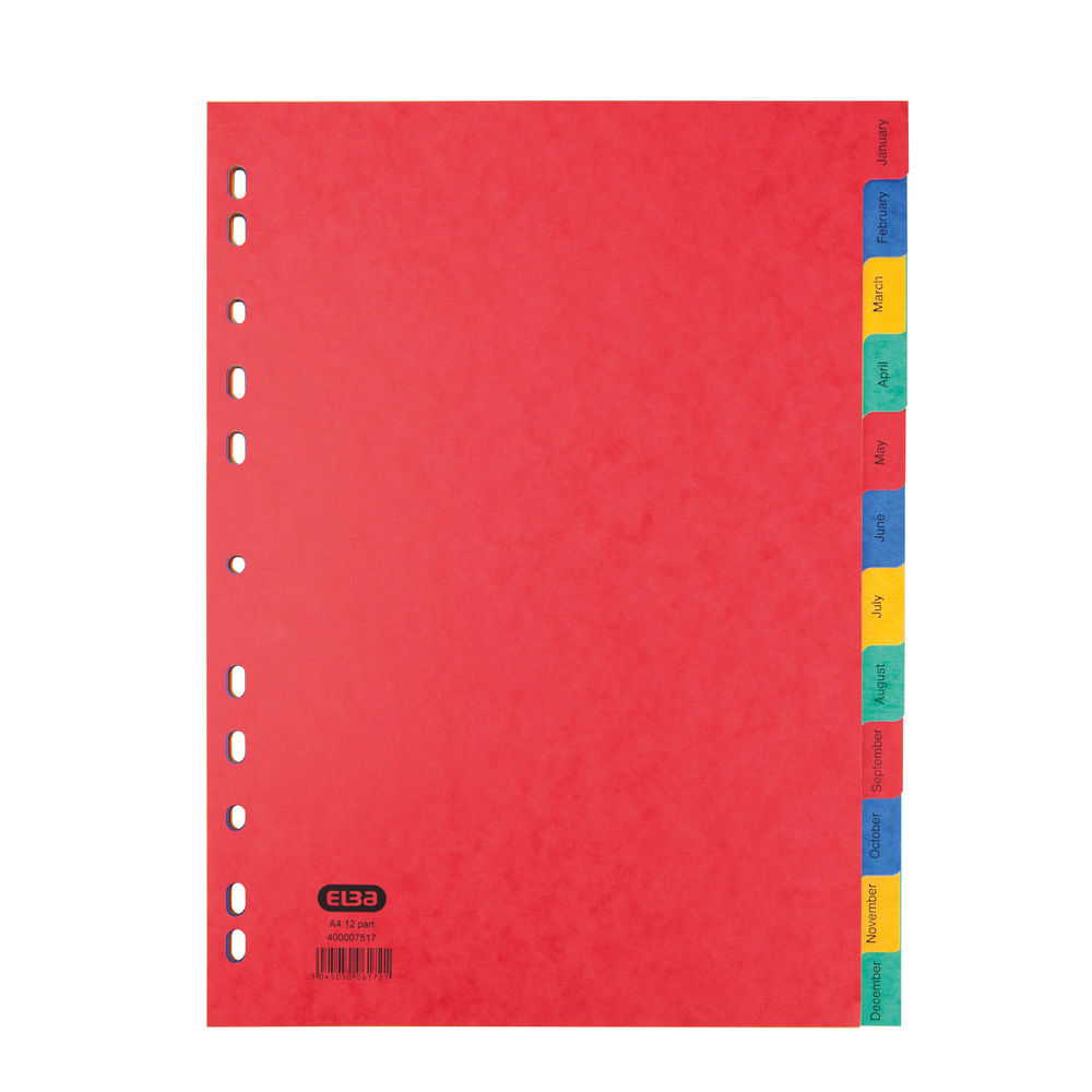 Elba A4 Assorted Jan-Dec Tabs 12 Part Index Dividers