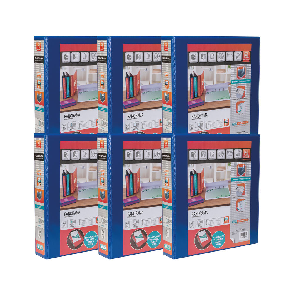 Elba Panorama A4 Blue 40mm Presentation 4 D-Ring Binder (Pack of 6)