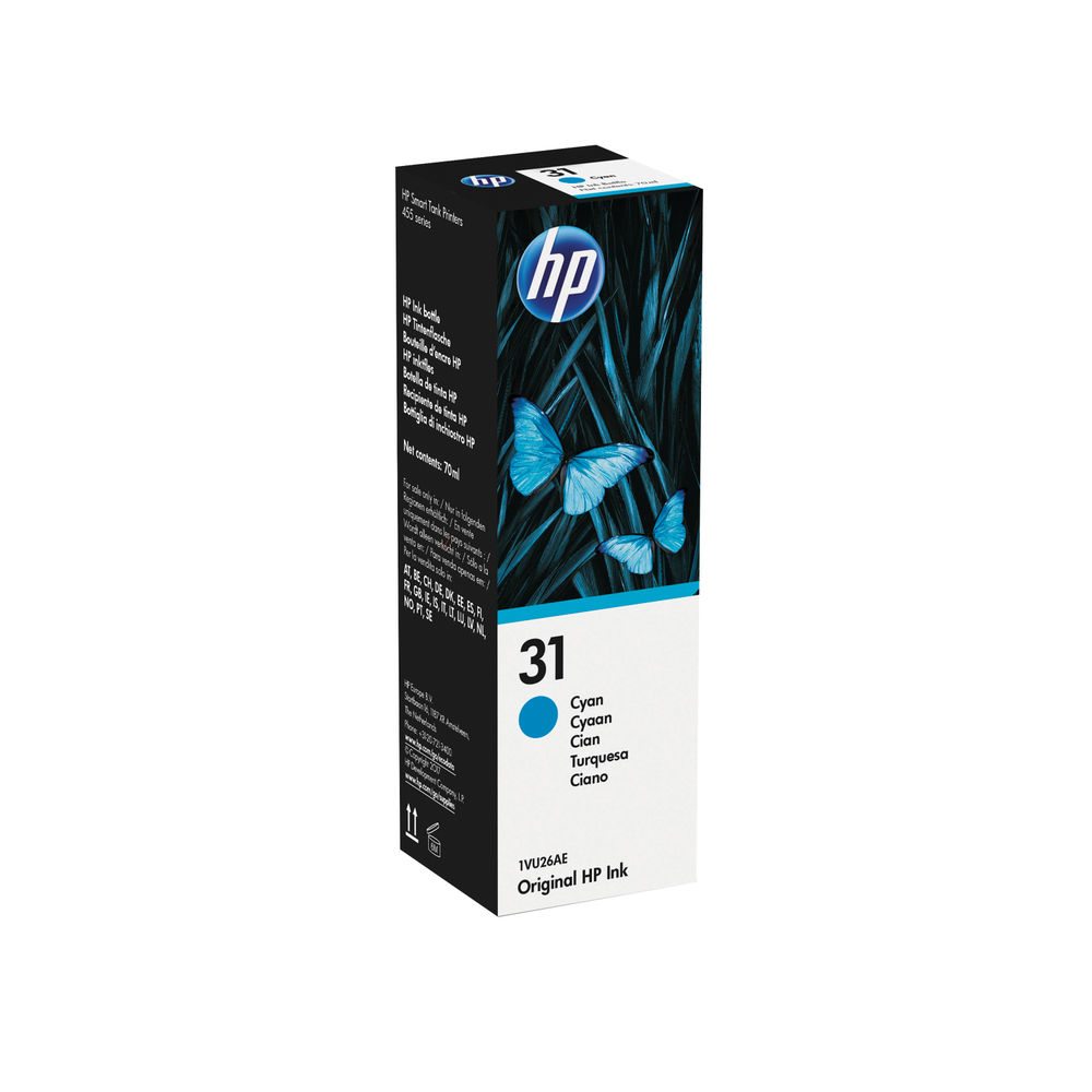 HP 31 Original Ink Bottle 70-ml Cyan 1VU26AE