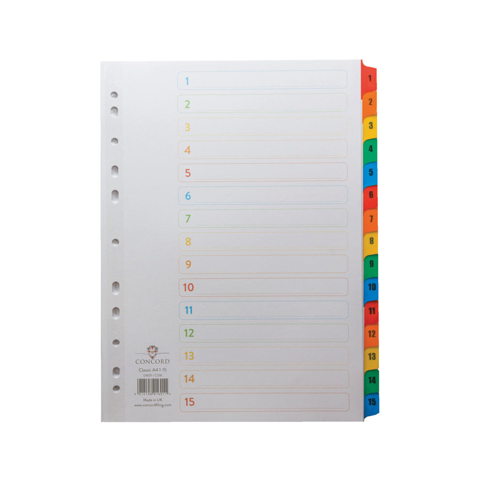 Concord Index 1-15 A4 White with Multicoloured Mylar Tabs 01601/CS16