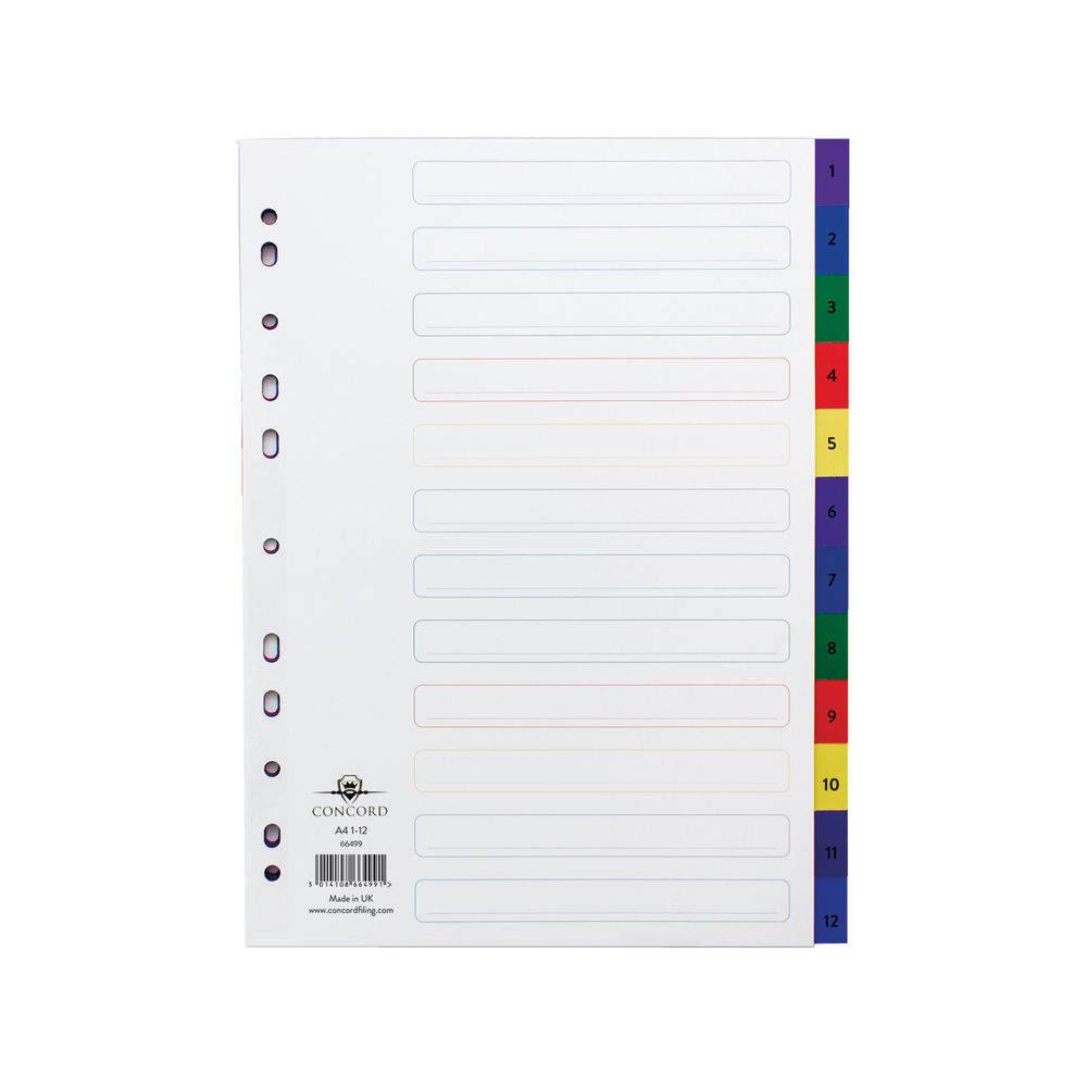 Concord 1-12 Index Polypropylene Multicoloured A4 66499