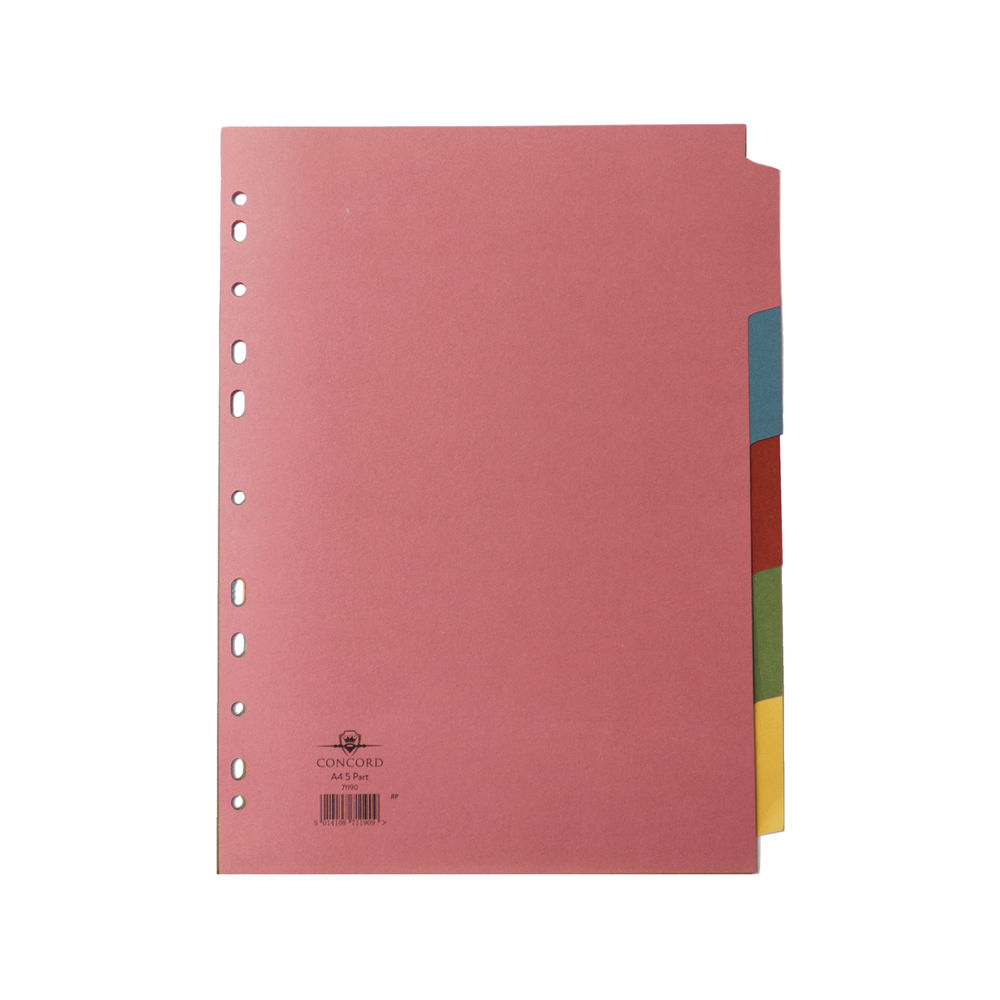 Concord A4 Assorted Colours 5 Part Index Dividers
