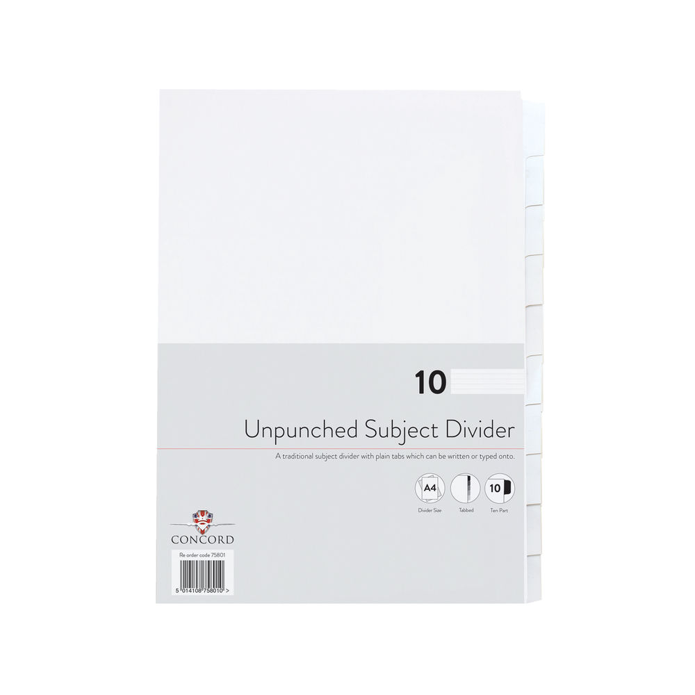 Concord Unpunched Divider 10-Part A4 150gsm White (Pack of 10) 75801