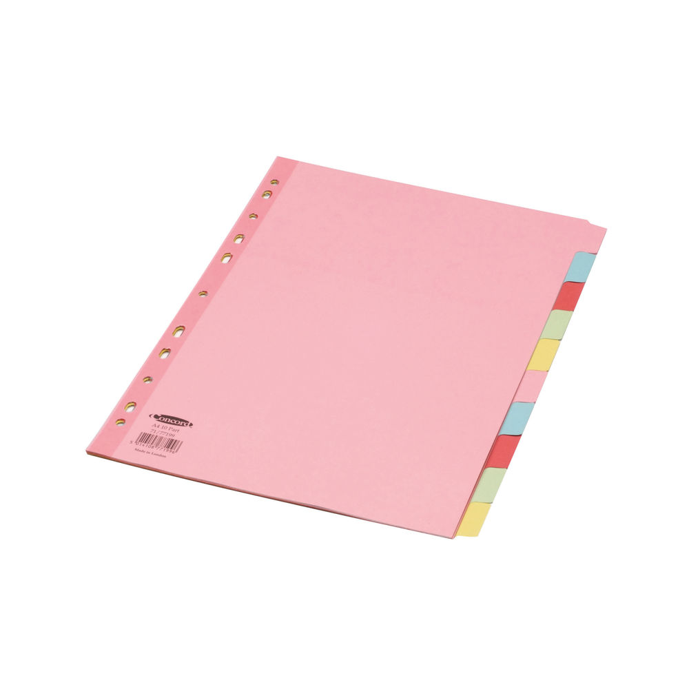 Concord Reinforced Divider 10-Part A4 160gsm Pastel Colours 77199