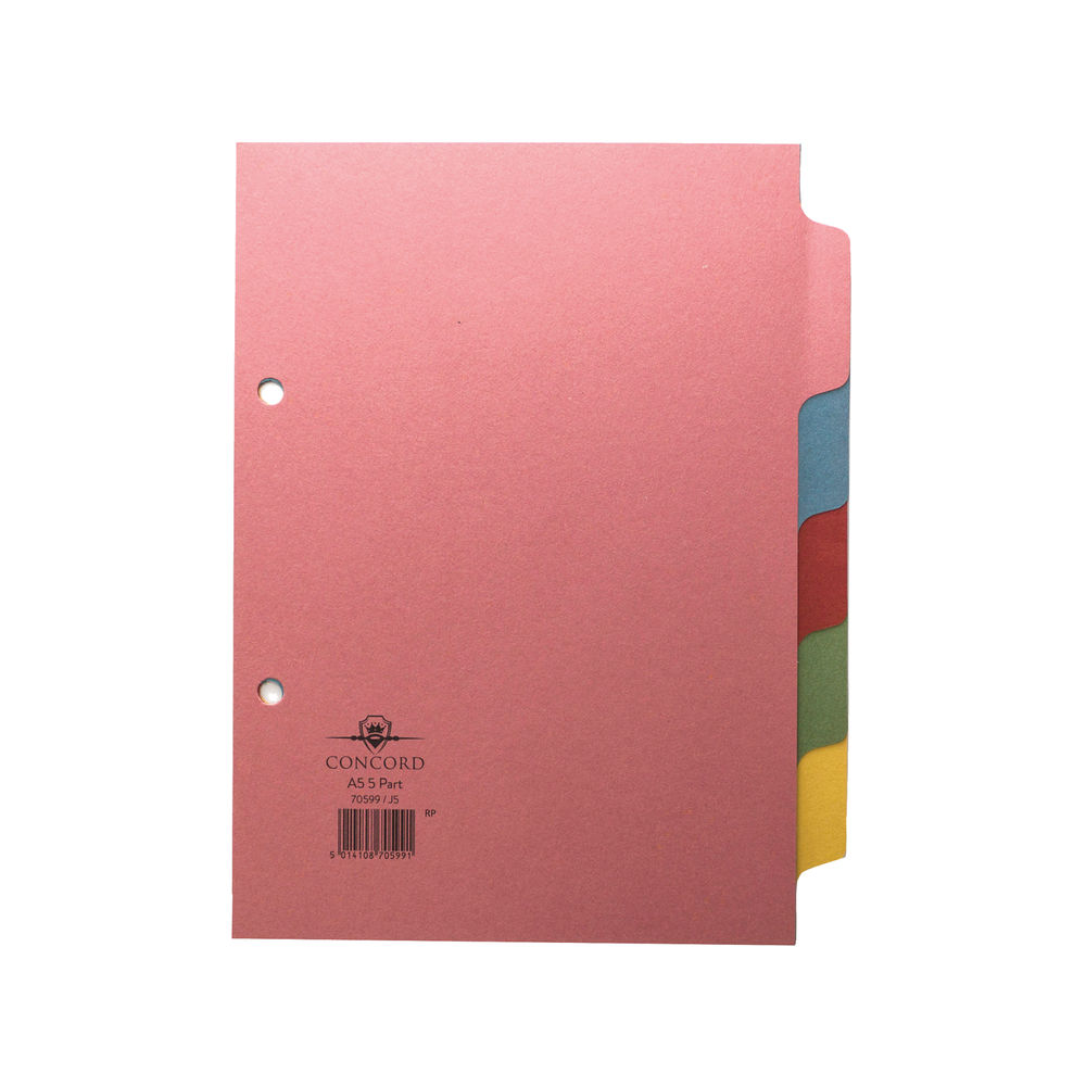 Concord Divider 5-Part A5 160gsm Pastel Colours 70599/J5