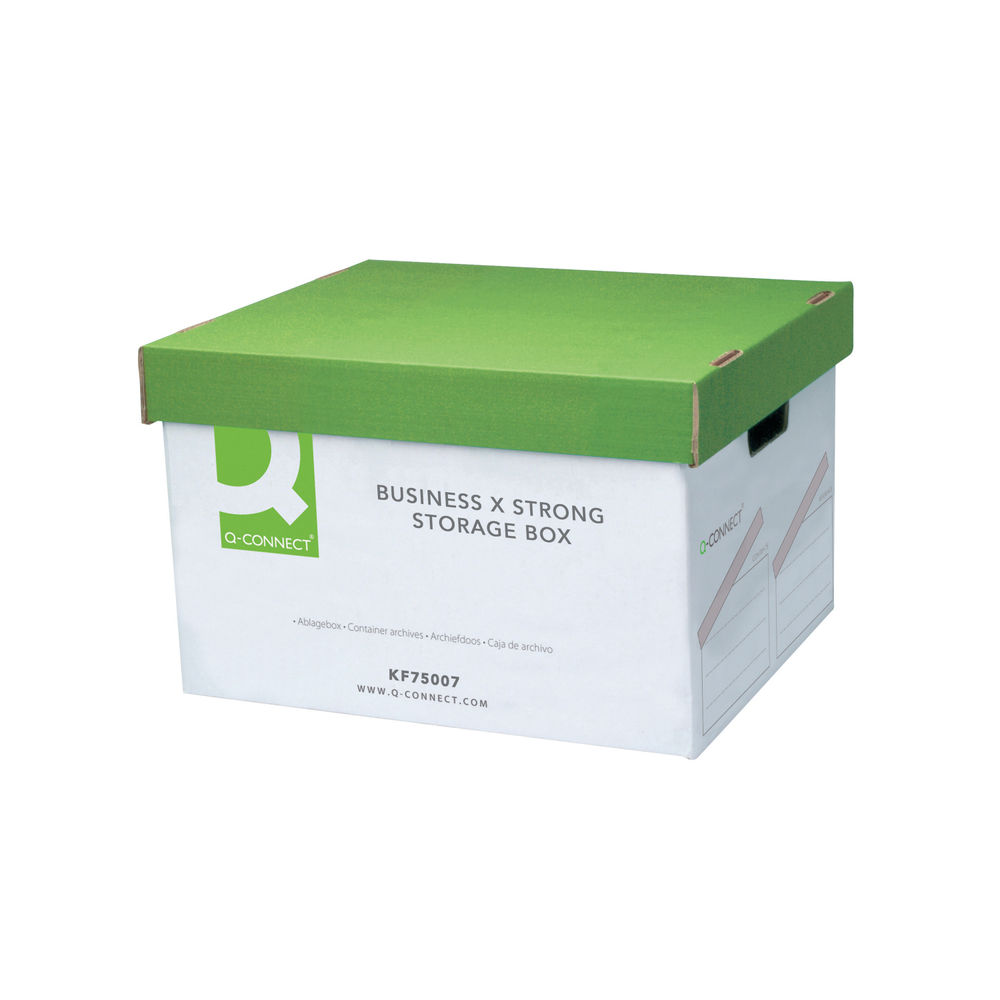 Q-Connect Extra Strong Business Storage Box W327xD387xH250mm Green and White (Pack of 10) KF75007