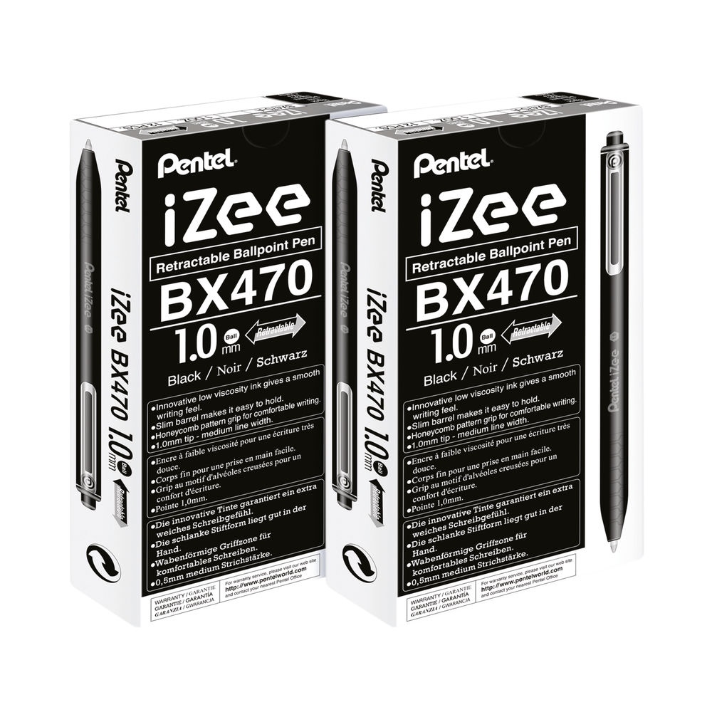 Pentel iZee Retractable Ballpoint Pen 1.0mm Black (Pack of 12) 2For1