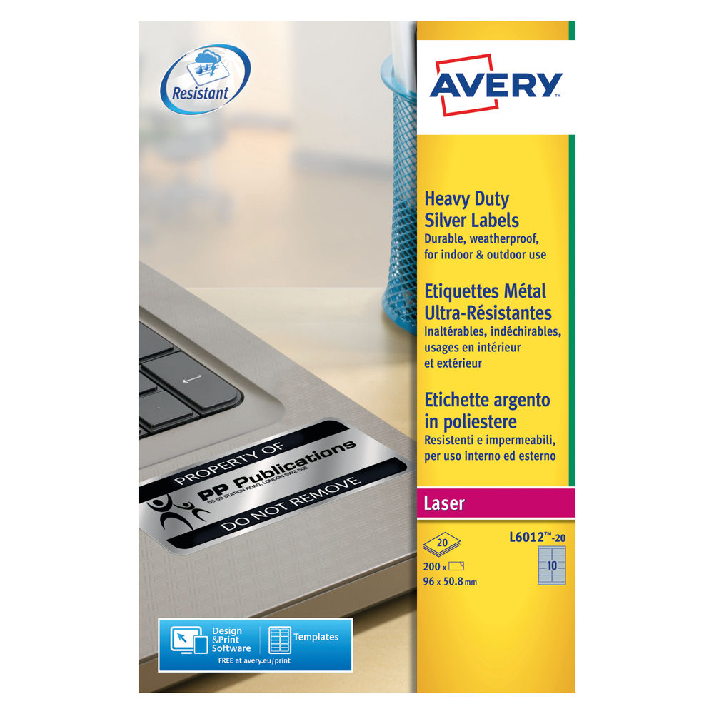 Avery Laser Label H-Duty 10 Per Sheet Silver (Pack of 200) L6012-20