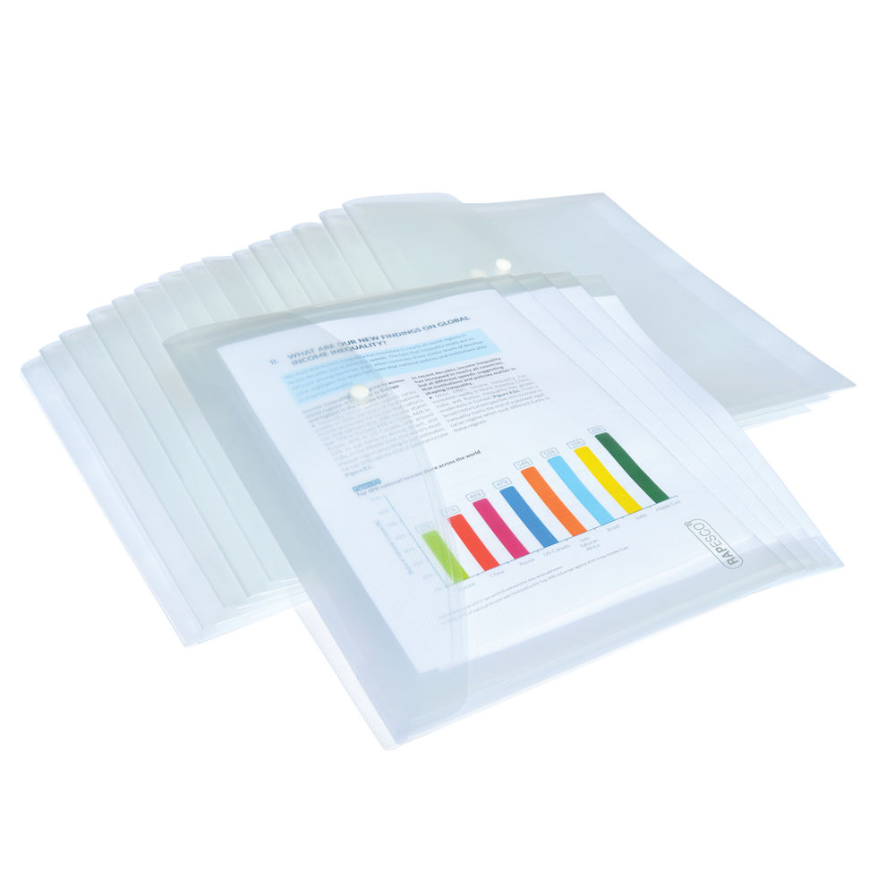 Rapesco Foolscap Popper Wallet Clear (Pack of 20) 1496