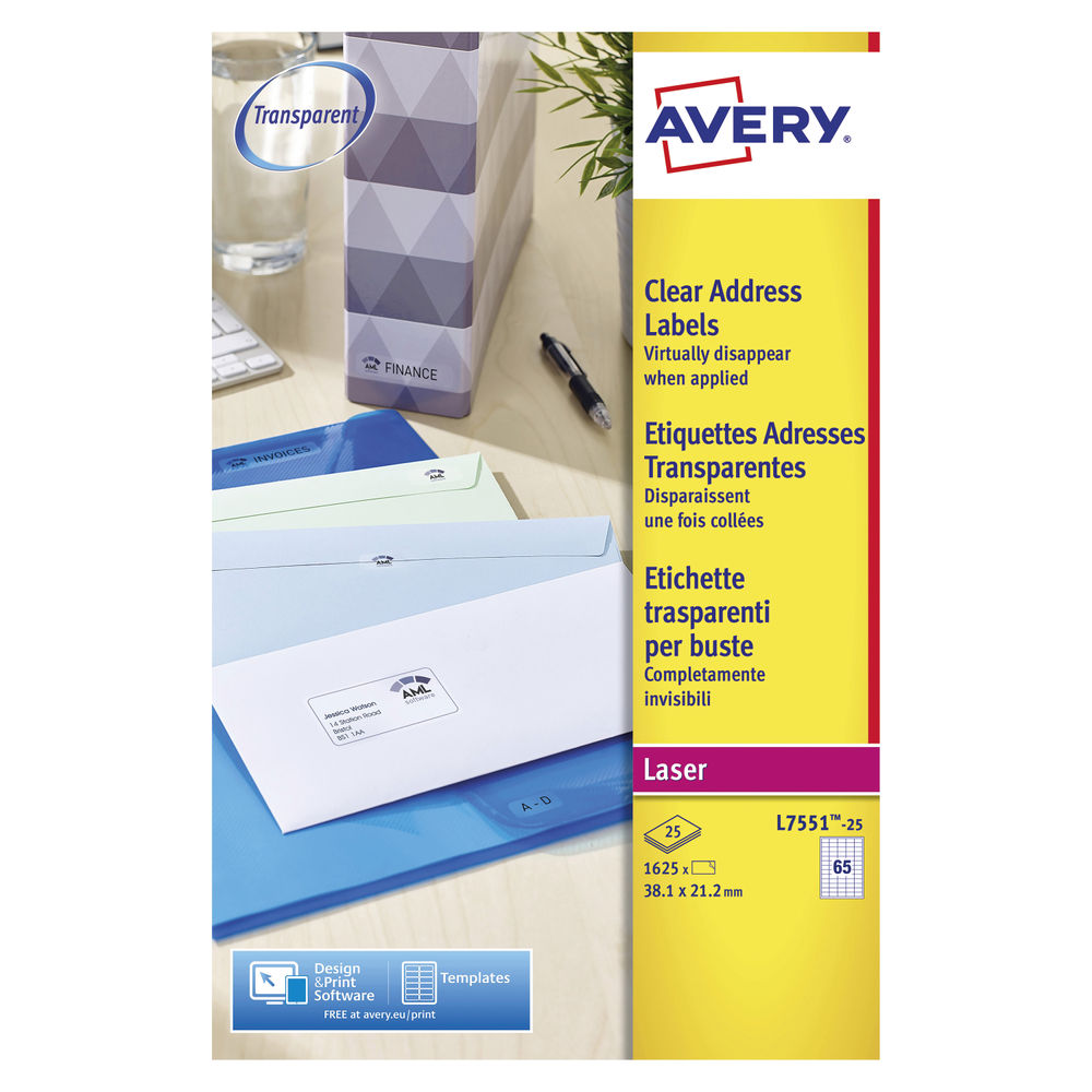 Avery Laser Address Labels, 38.1 x 21.2mm (Pack of 1625) - L7551-25