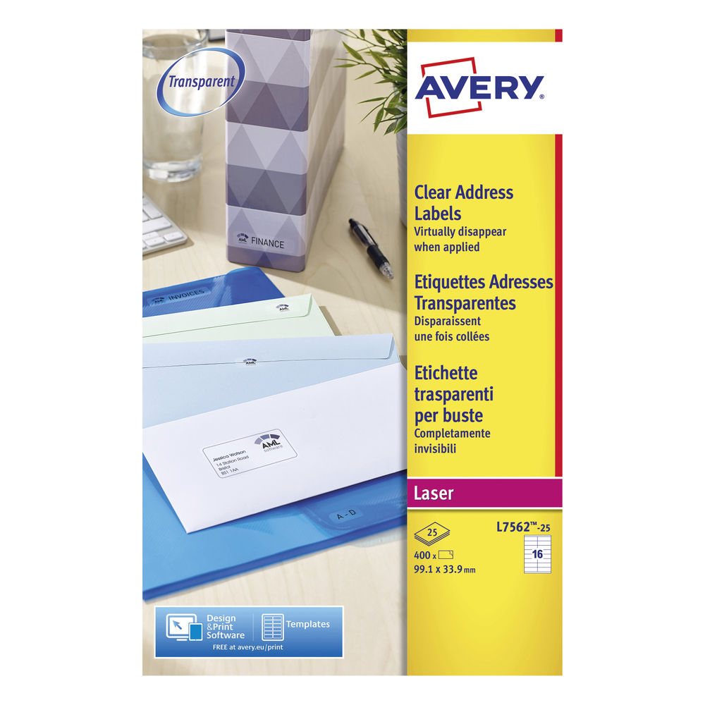 Avery Clear Laser Labels 99x34mm (Pack of 400) L7562-25