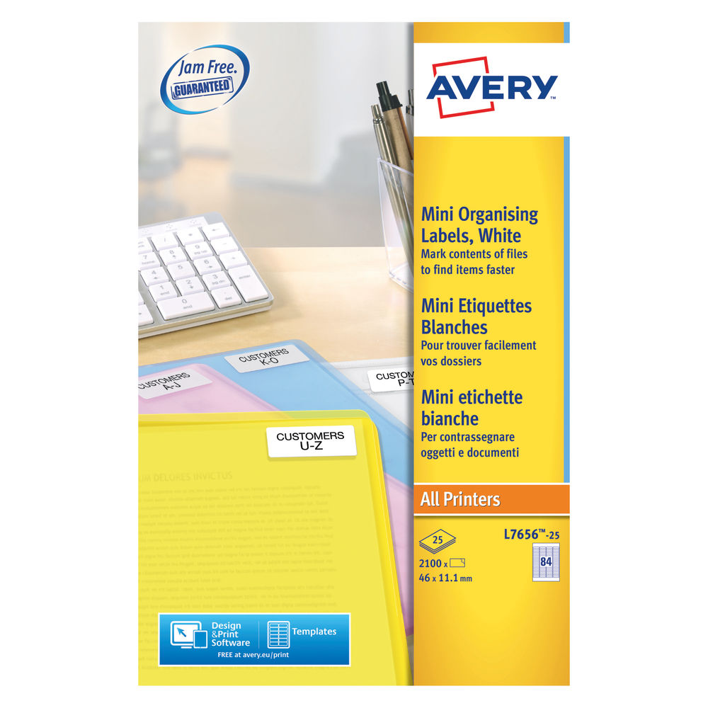 Avery Laser Labels 46x11.11mm 84 Per Sheet White(Pack of 2100)L7656-25