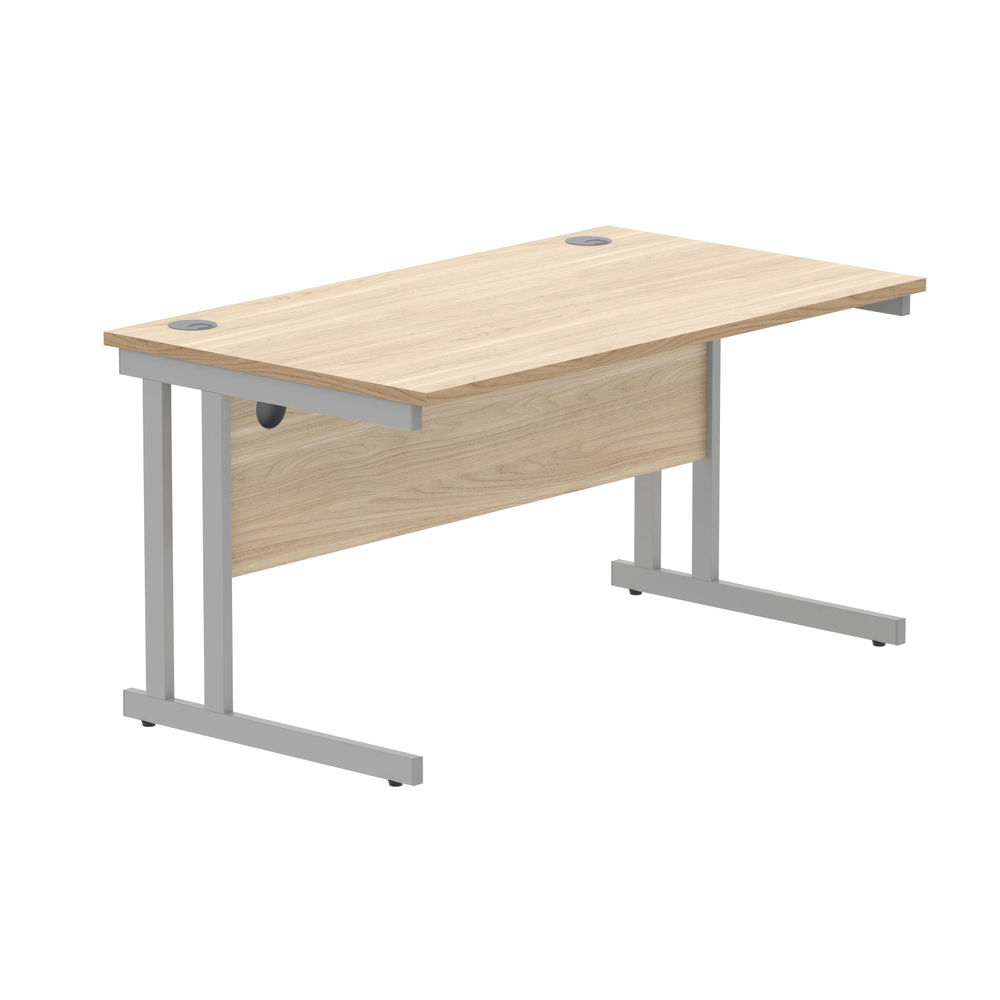 Polaris Rectangular Double Upright Cantilever Desk 1400x800x730mm Canadian Oak/Silver KF822220