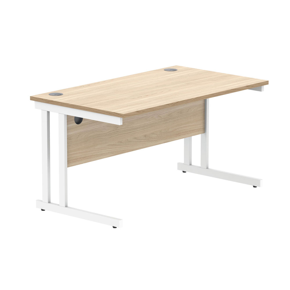 Polaris Rectangular Double Upright Cantilever Desk 1400x800x730mm Canadian Oak/White KF822300