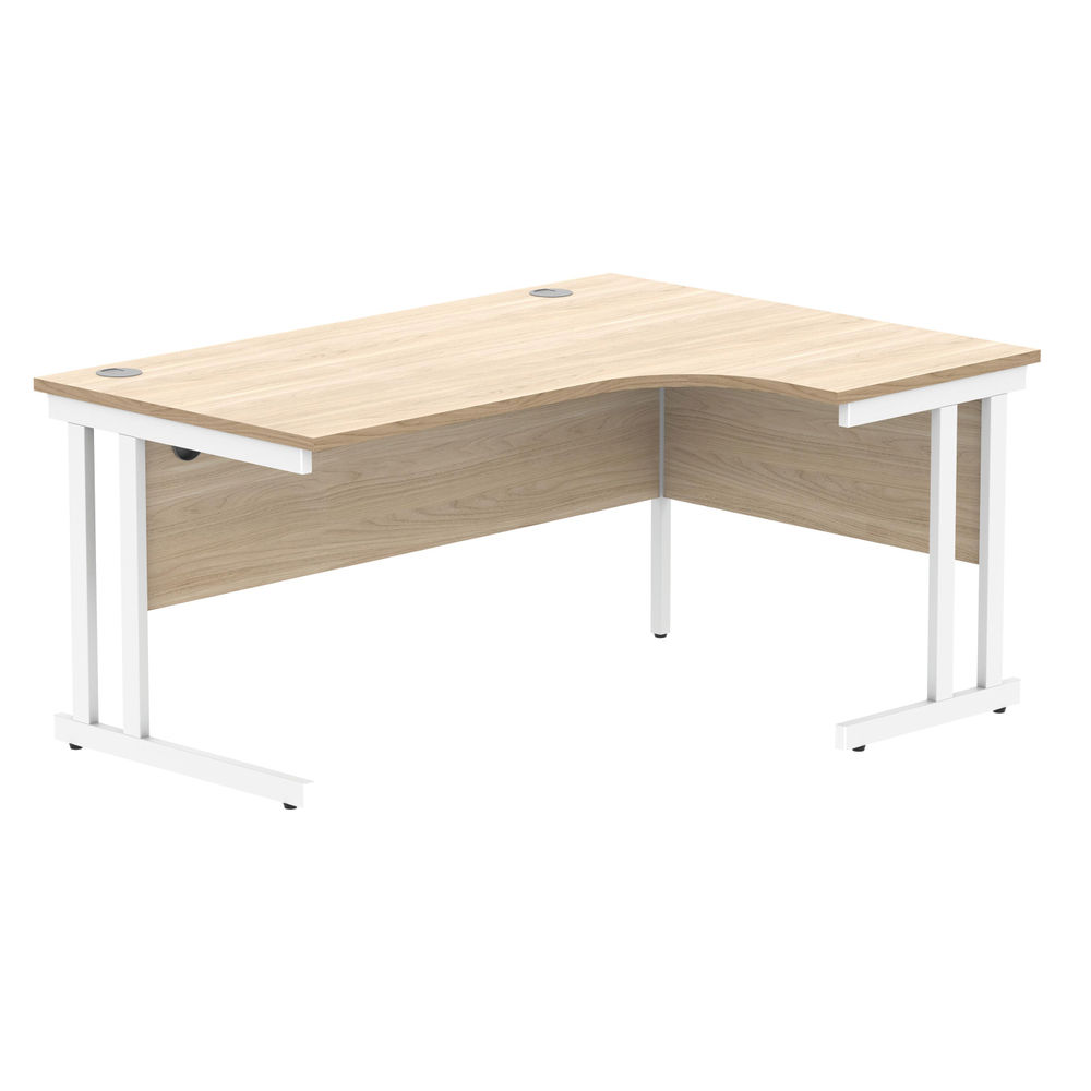 Polaris Right Hand Radial Double Upright Cantilever Desk 1600x1200x730mm Canadian Oak/White KF822330
