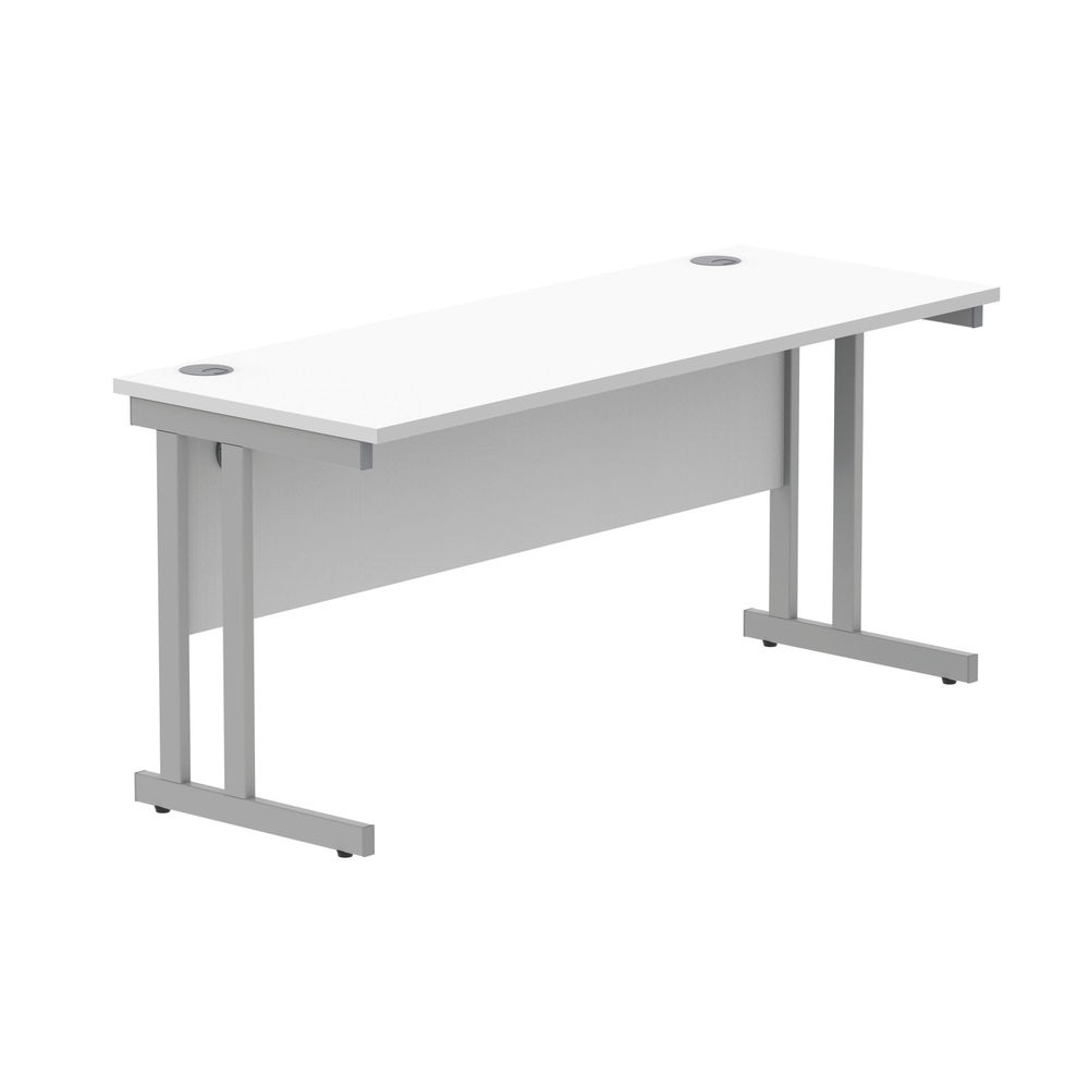 Polaris Rectangular Double Upright Cantilever Desk 1600x600x730mm Arctic White/Silver KF822360