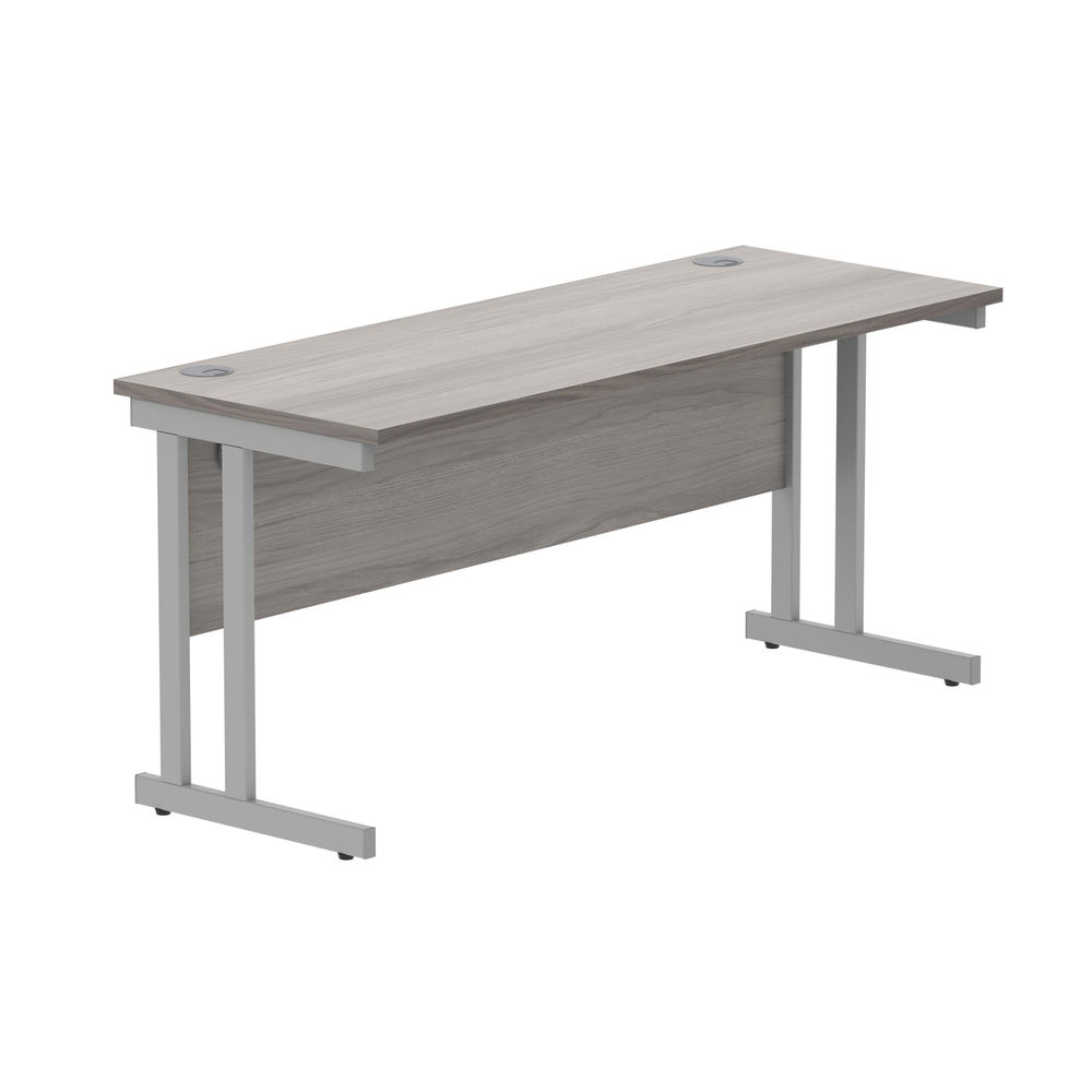 Polaris Rectangular Double Upright Cantilever Desk 1600x600x730mm Alaskan Grey Oak/Silver KF882362