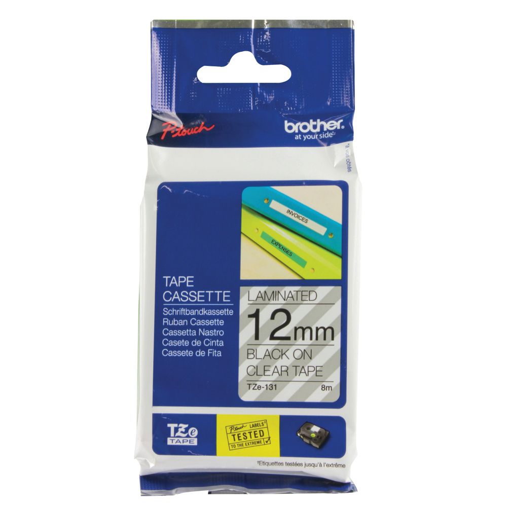 Brother PTouch 12mm Black on Clear TZE131 Labelling Tape