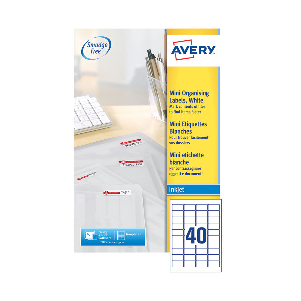Avery Inkjet Mini Labels 45.7x25.4mm 40 Per Sheet White (Pack of 1000) J8654-25