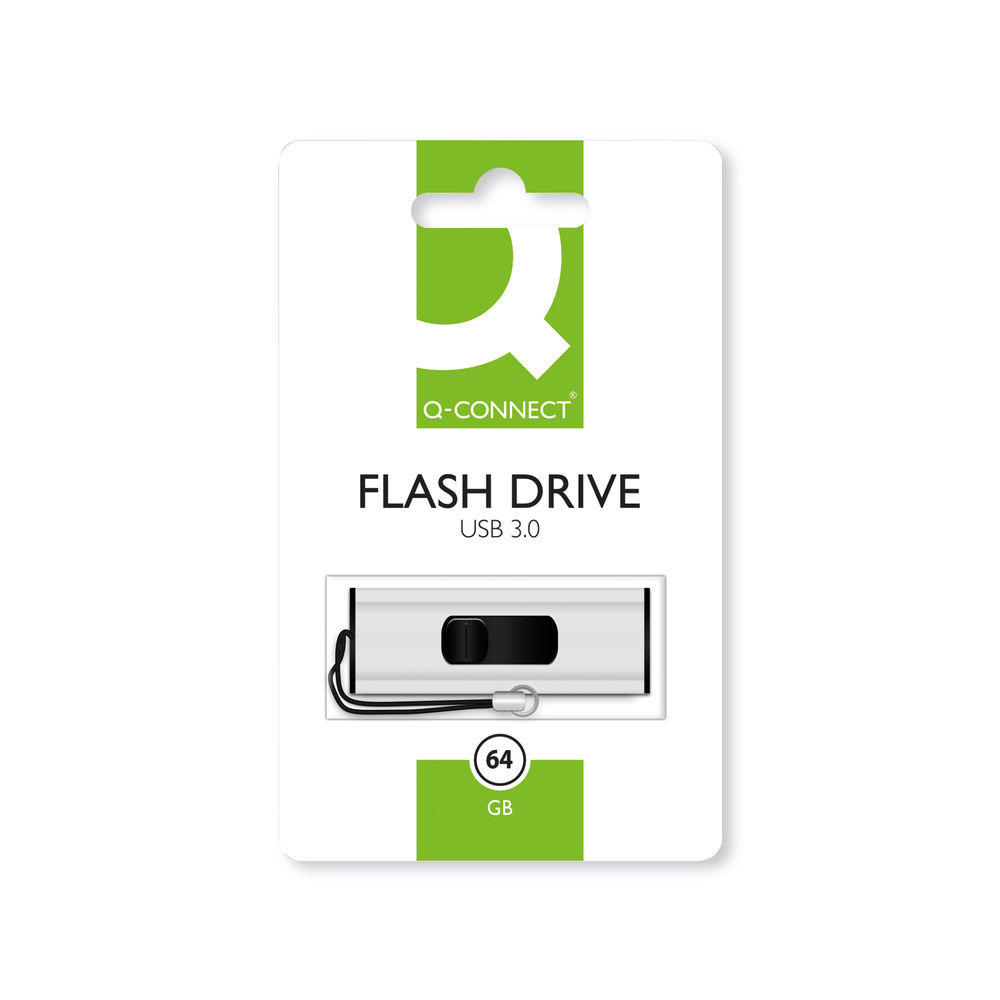 Q-Connect USB 3.0 Slider 64GB Flash Drive Silver/Black KF16371