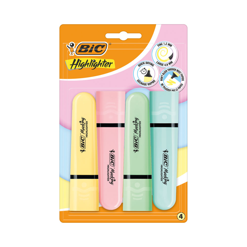 Bic Tank Highlighters Pastel Assorted (Pack of 4) 517953