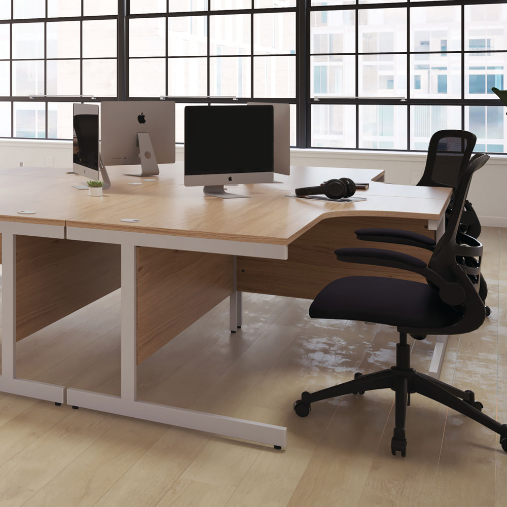 First 1600mm Beech/Silver Right Hand Radial Desk with Pedestal