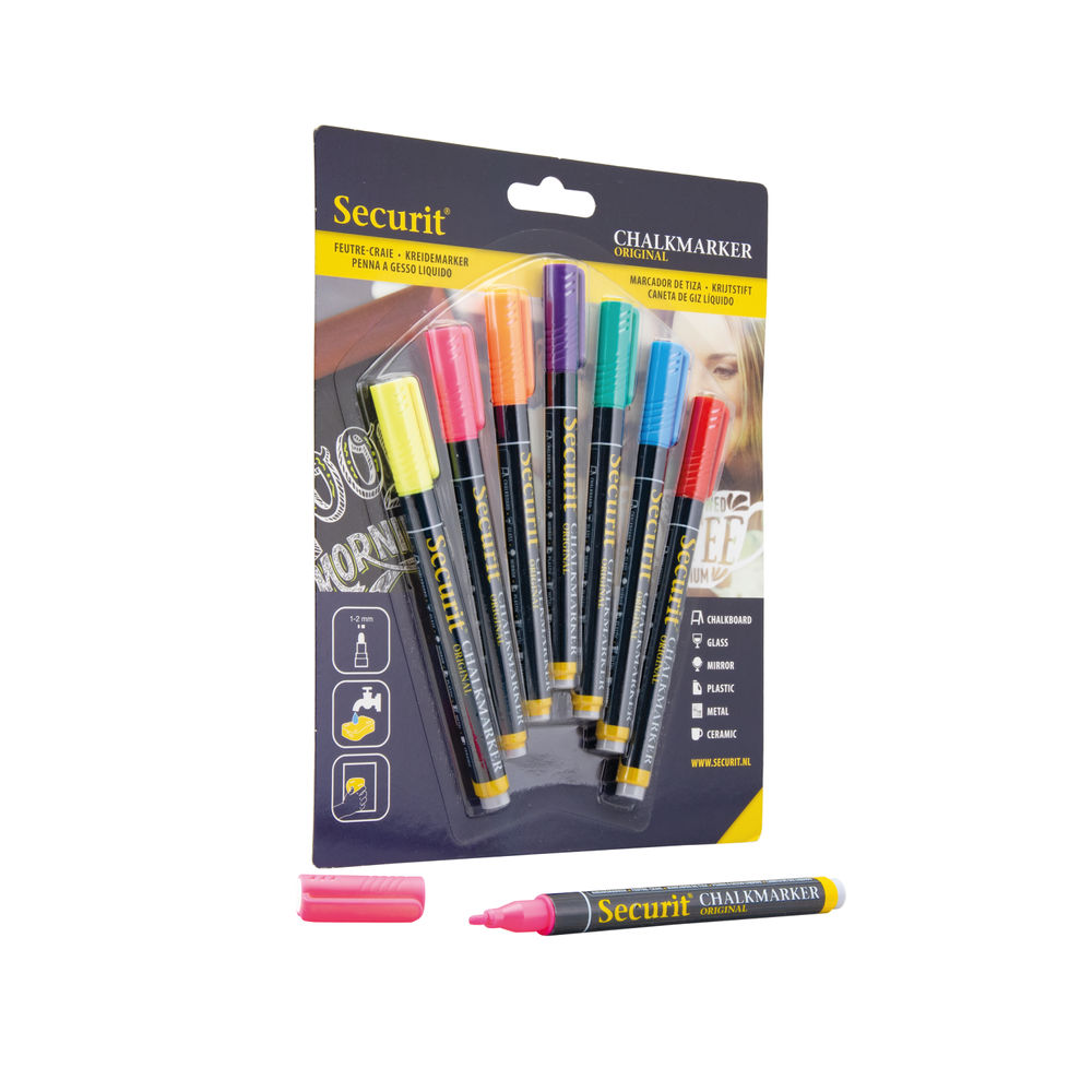 Securit Liquid Chalk Marker 1-2mm Nib Assorted (Pack of 7)