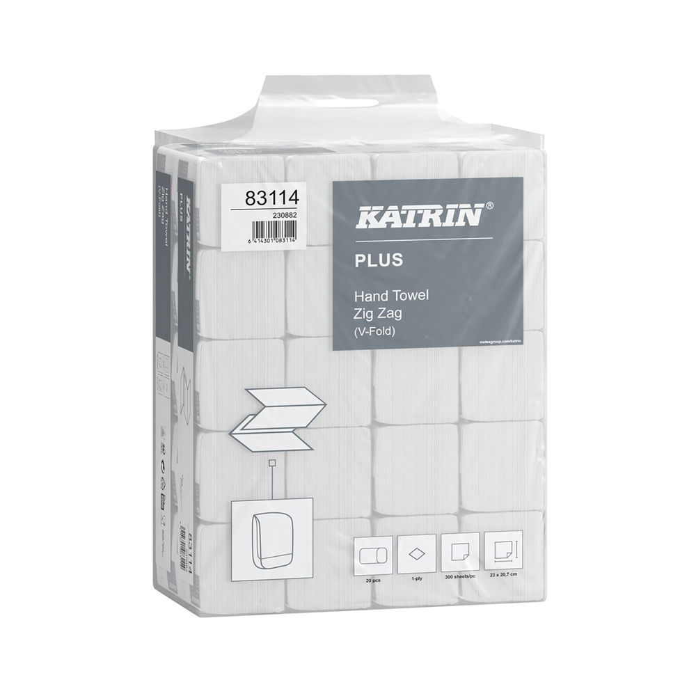 Katrin Plus Hand Towels V-Fold 1-Ply 300 Sheets (Pack of 6000)