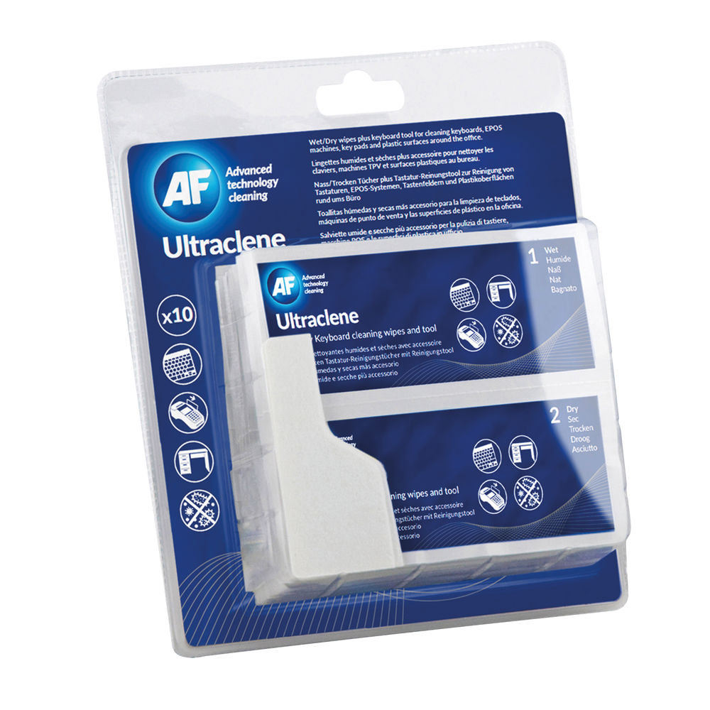 AF Ultraclene Duo Wet and Dry Keyboard Wipe Sachets (Pk 10) - AULT010