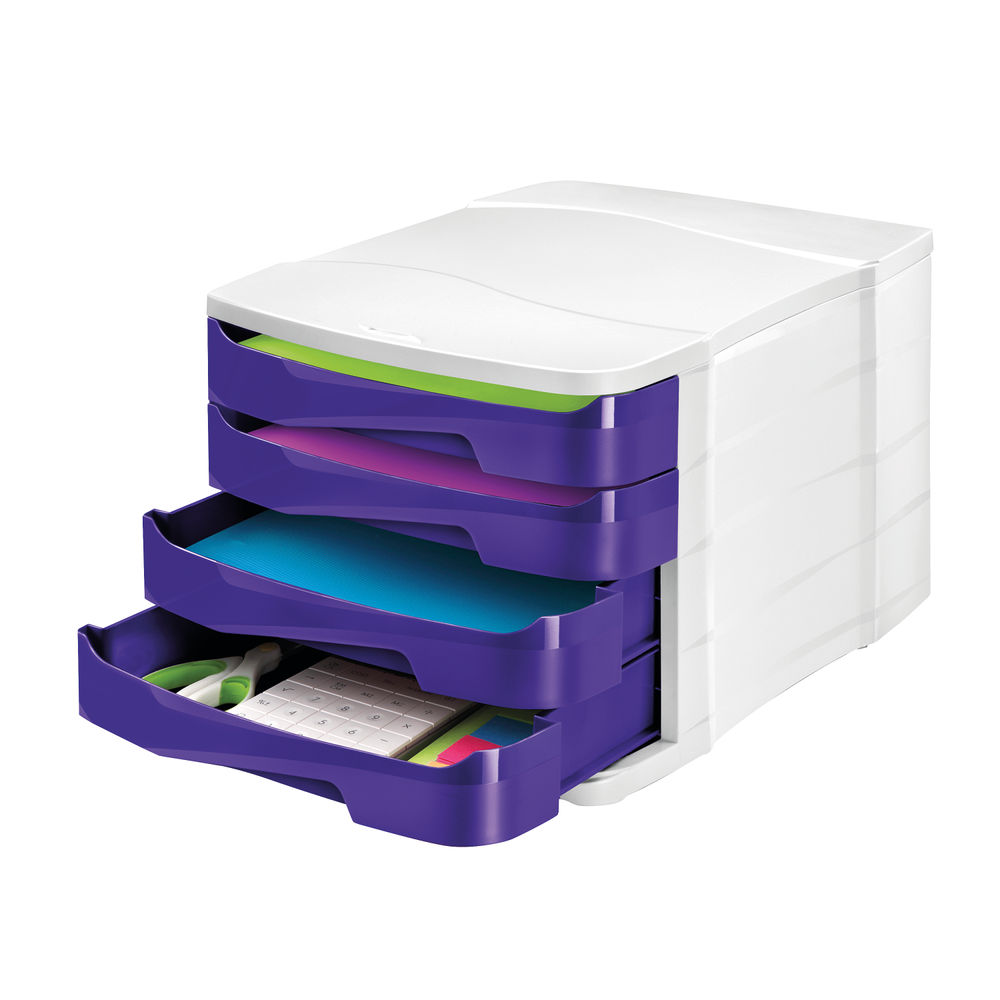 Ceppro Gloss Purple White 4 Drawer A4 Desktop Unit 394bi G Purple