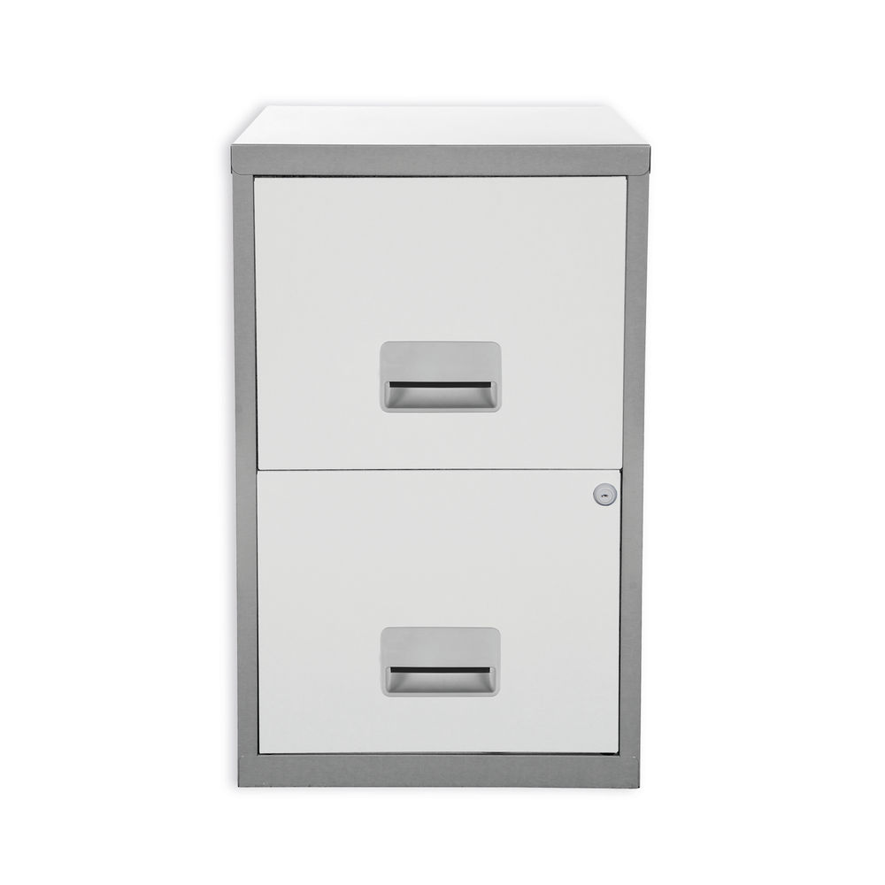 A4 2 Drawer Maxi Filing Cabinet Silver White 95799