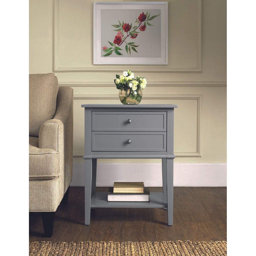 Franklin Accent Table with 2 Drawers Grey