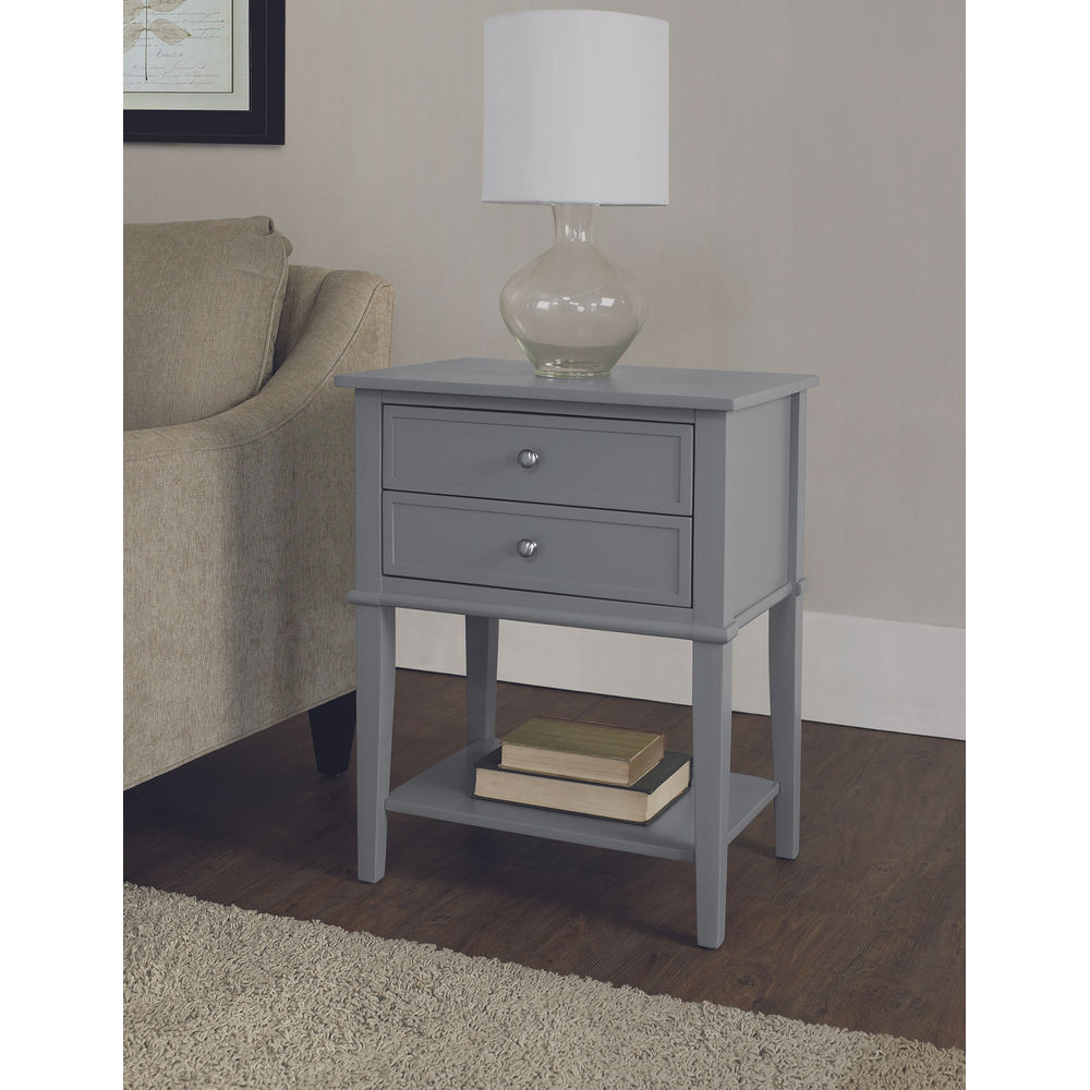 Franklin Accent Table with 2 Drawers Grey