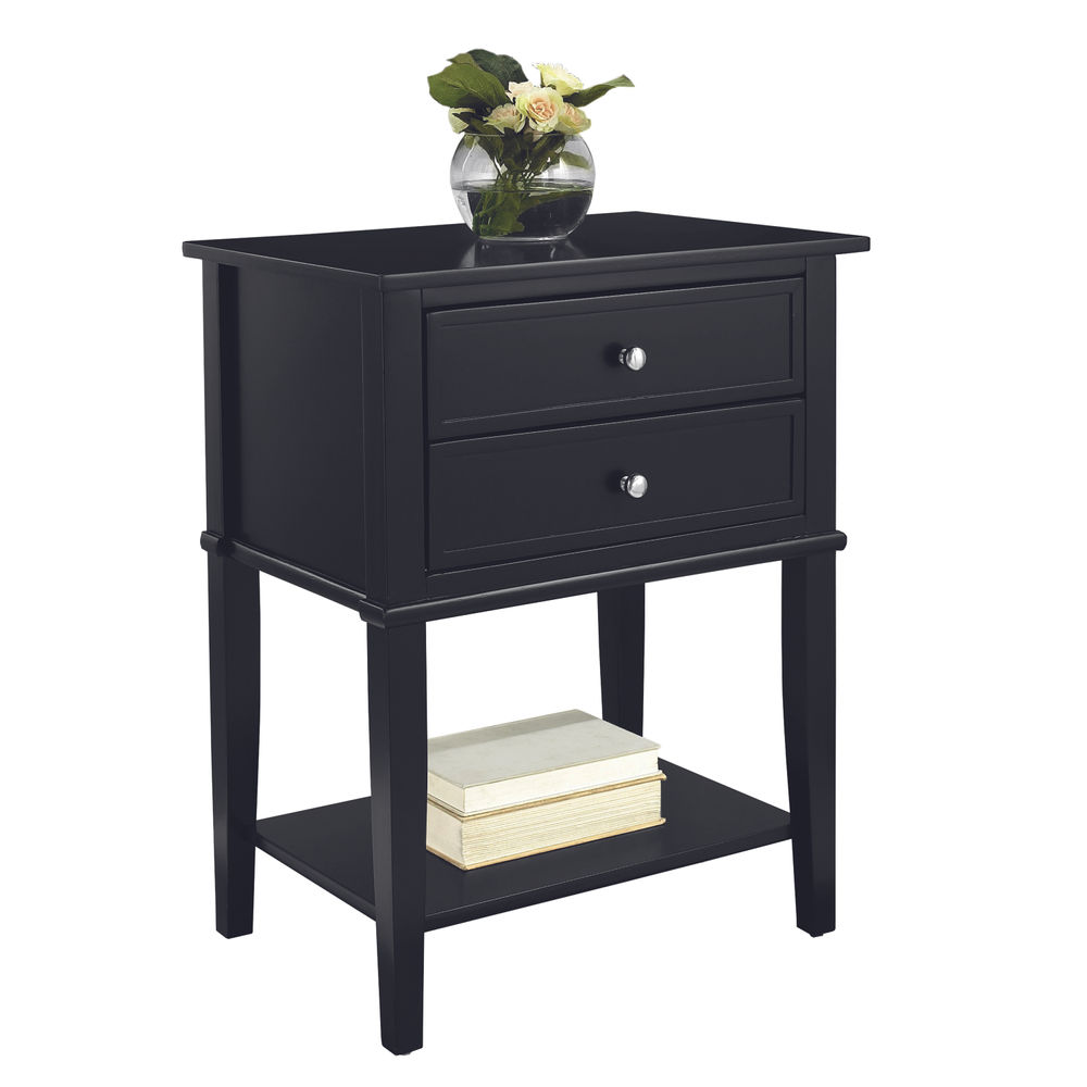 Franklin Accent Table with 2 Drawers Black