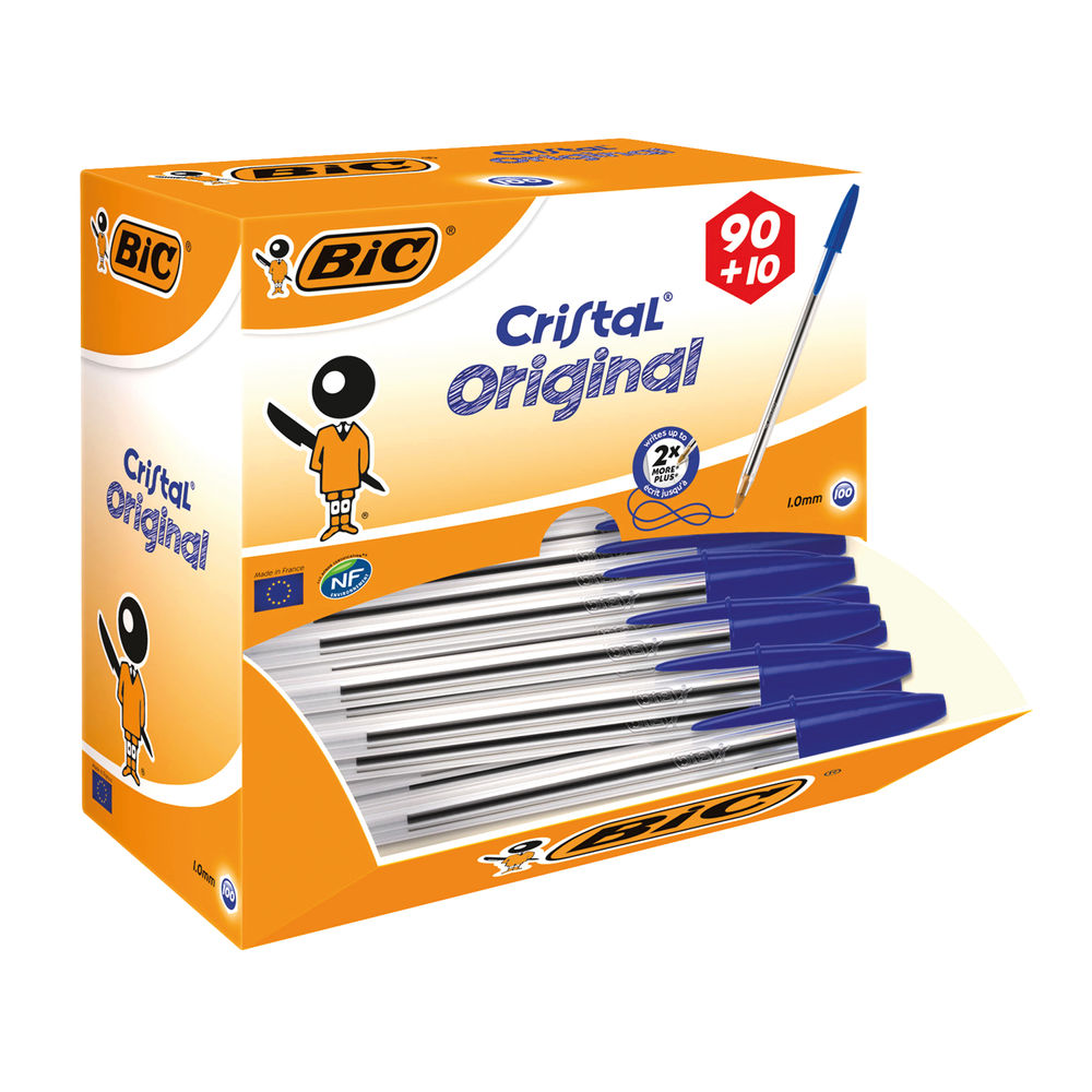 Bic Cristal Medium Blue Ballpoint Pens (Pack of 100) 896039