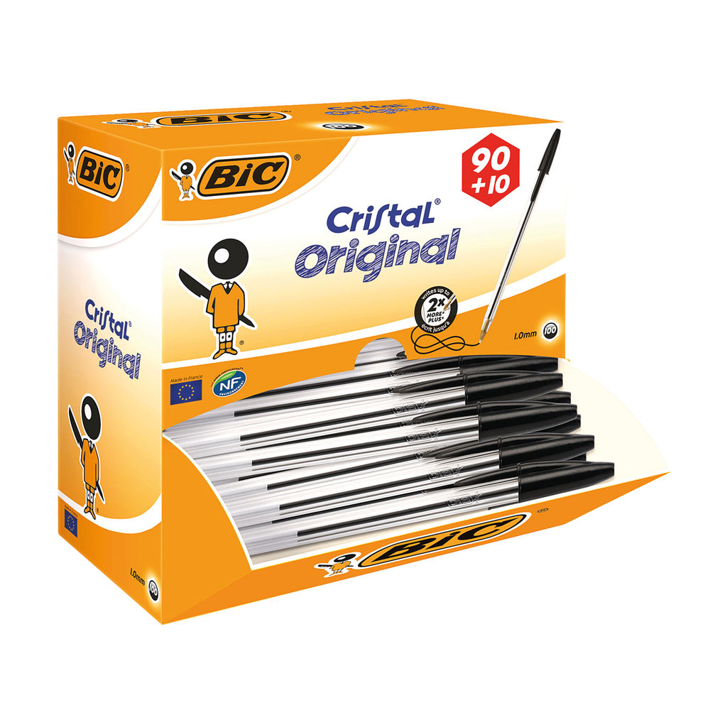 Bic Cristal Medium Black Ballpoint Pens (Pack of 100) 896040