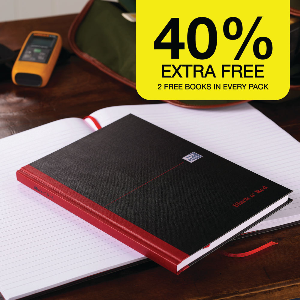 Black n’ Red A4 Hardback Casebound Notebook (Pack of 5 + 2 FREE)