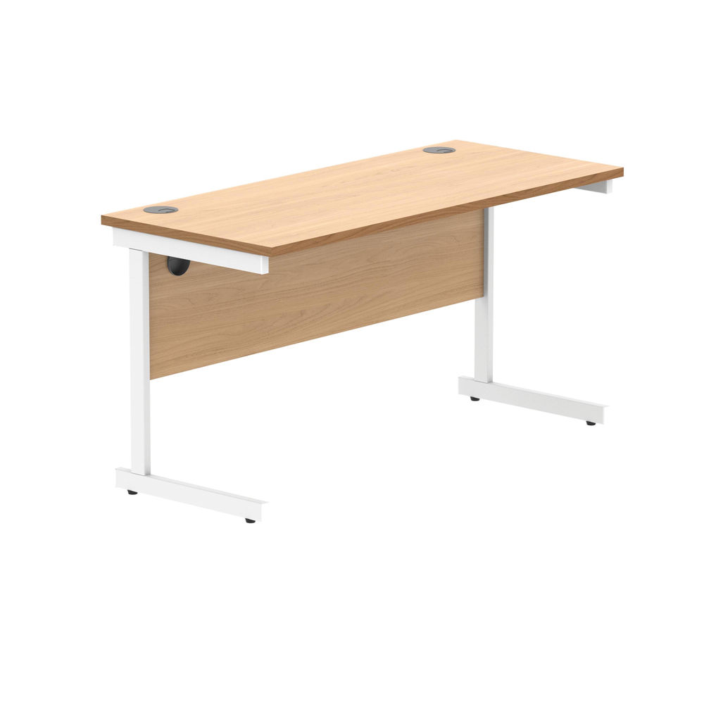 Polaris Rectangular Single Upright Cantilever Desk 1400x600x730mm Norwegian Beech/White KF821610