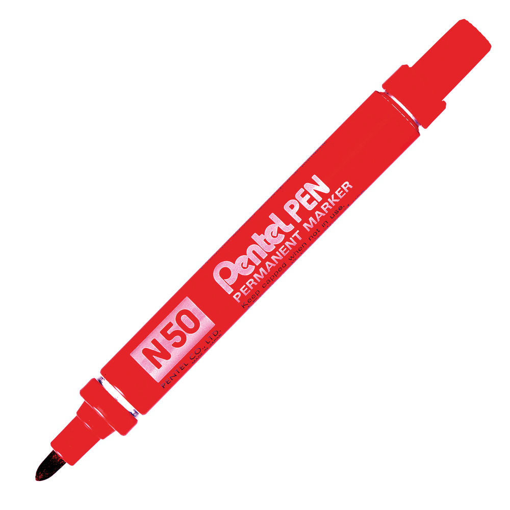 Pentel N50 Red Permanent Bullet Markers (Pack of 12)