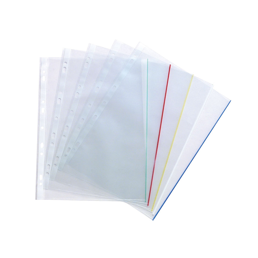 Plastic Coloured Edge Punched Pockets A4 (Pack of 100)