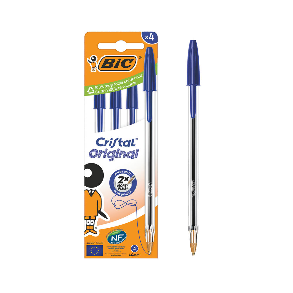 Bic Cristal Ballpoint Pen Medium Blue (Pack of 4) - 516332