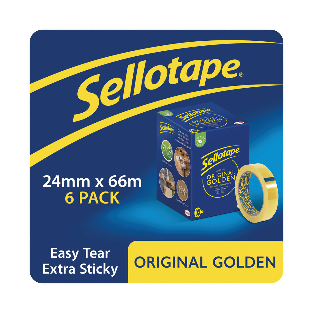 Sellotape 24mm x 66m Original Golden Tape, Pack of 6 - 1443306