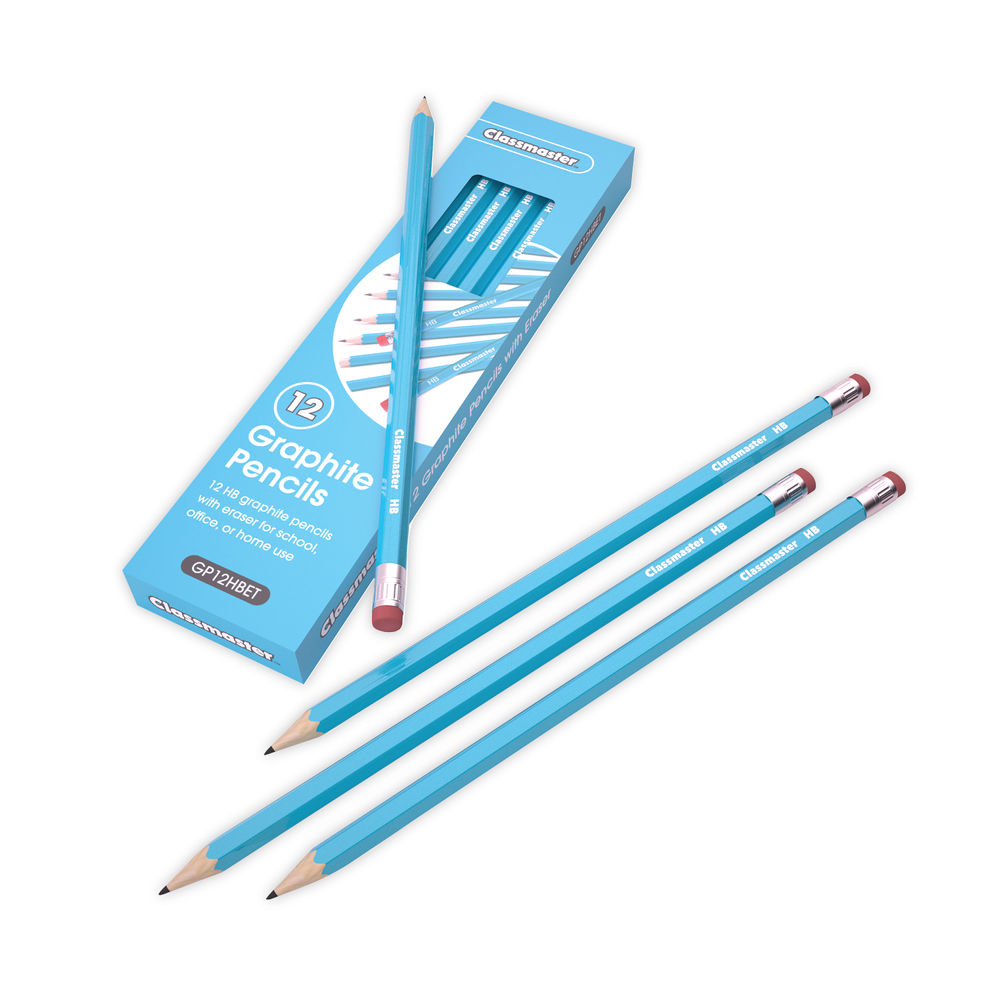 Classmaster HB Pencils with Eraser Tips (Pack of 12)