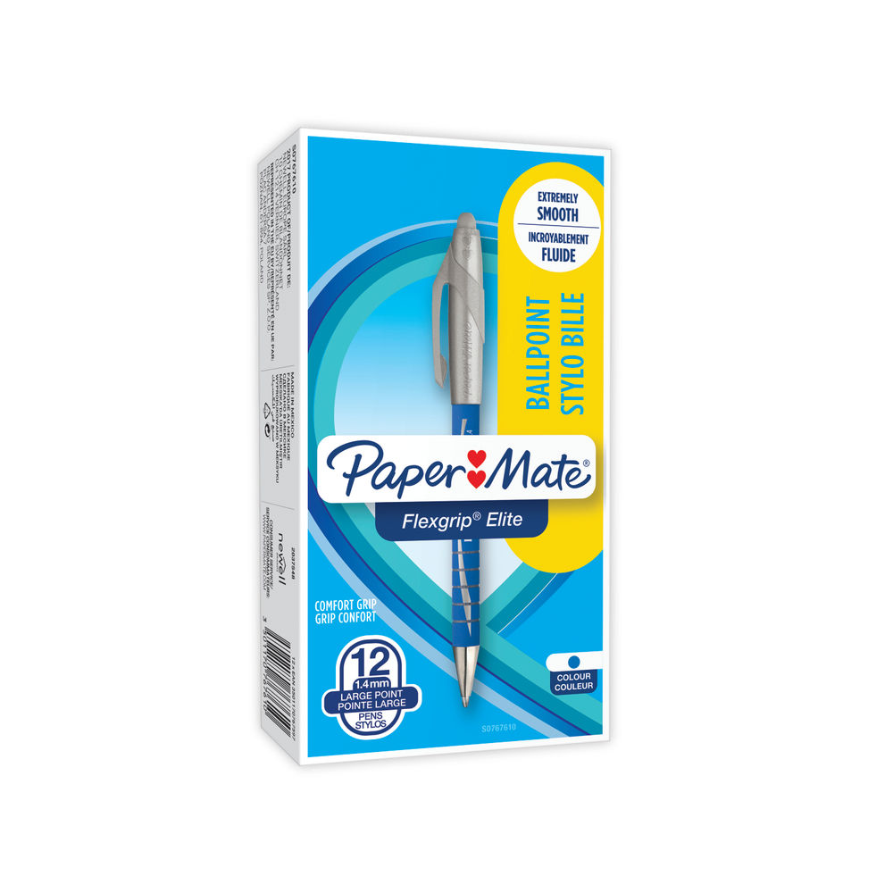 Paper Mate Flexgrip Elite Blue Ballpoint Pens (Pack of 12)