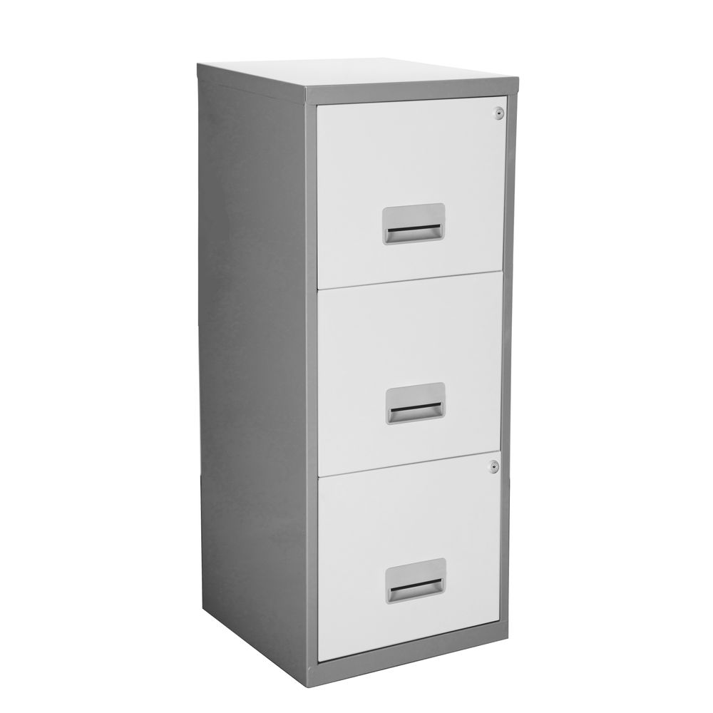 Pierre Henry Silver/White H930mm A4 3 Drawer Maxi Filing Cabinet